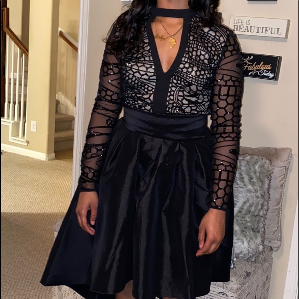 Black sateen asymmetrical skirt